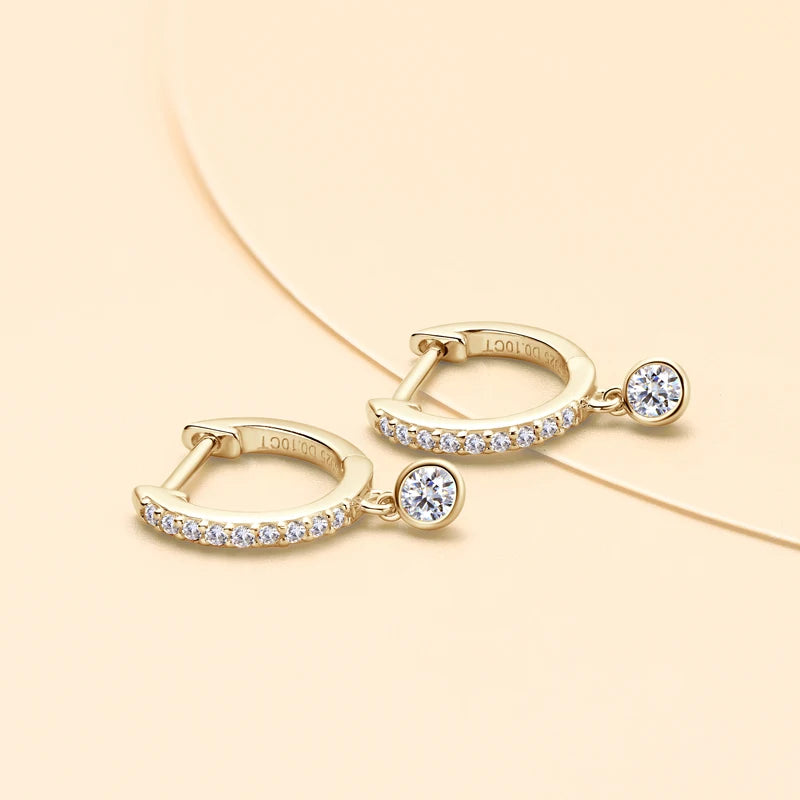 Lnngy 925 Sterling Silver Dangle Earring 1CT 2CT Round Bezel Setting Moissanite Drop Earrings For Women Girl Birthday Party Gift