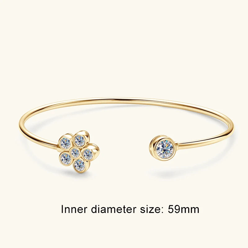 Lnngy Sparkling Moissanite Bracelets For Women Girl Original and Pure 925 Sterling Silver Cuff Bracelet Open Wrist Jewelry Gift