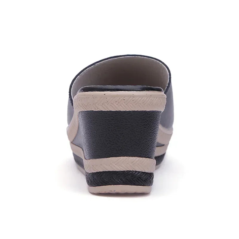 Women’s Split Leather Wedge Platform Slippers – Summer Slides