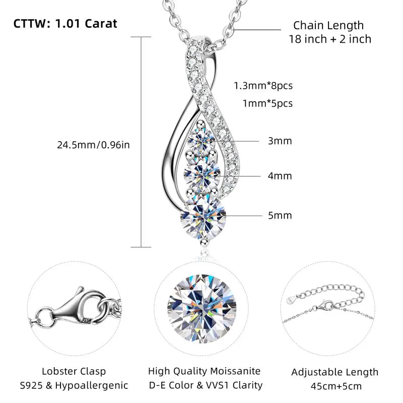 Lnngy 925 Sterling Silver Infinity Pendant Necklaces 5mm&4mm&3mm Moissanite Necklace for Couples Valentine's Day Jewelry Gift