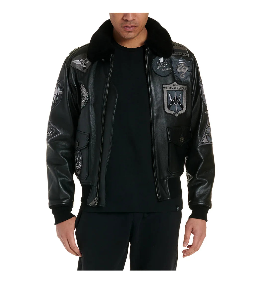 G1 flight suit jacket men Europe and the United States size embroidery French sheepskin leather coat sheep shearling collar top