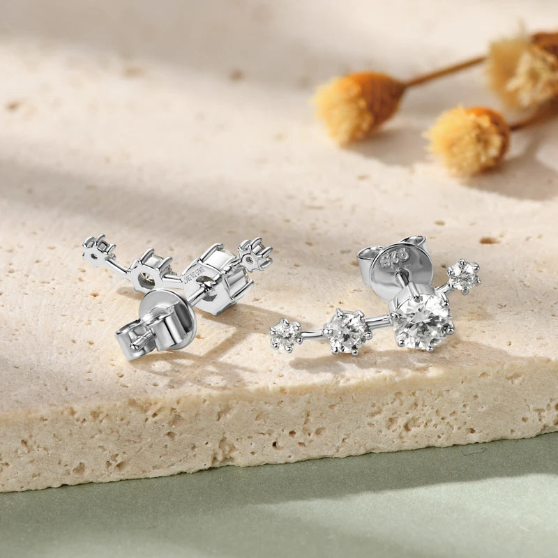 Lnngy 4.5mm&3mm&2mm Moissanite Earring for Women 925 Sterling Silver Mini Small Stud Earrings Piercing Jewelry Daily Life Gift