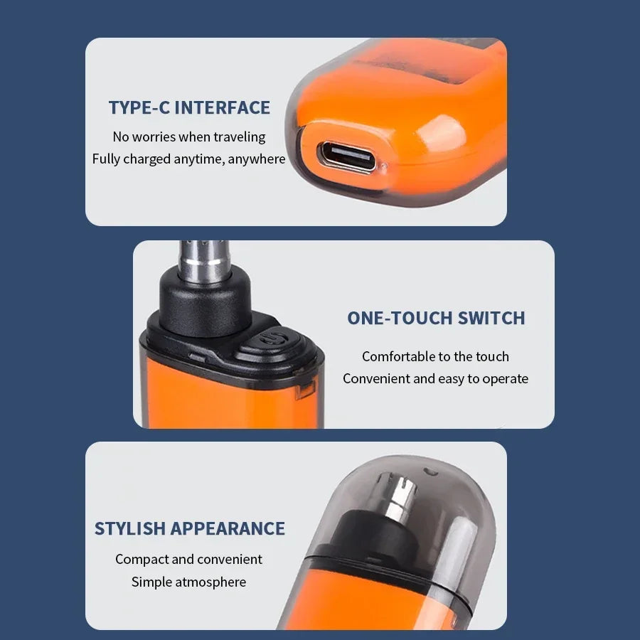 2-in-1 Electric Portable Ear & Nose Hair Trimmer Clipper – Professional Painless Grooming Tool for Men
