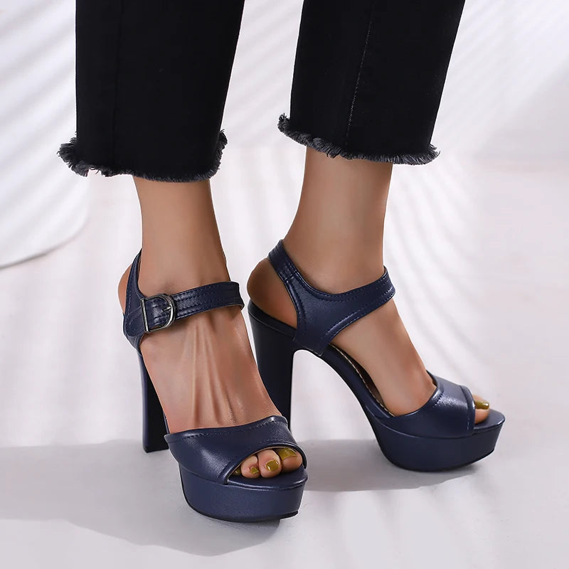 Peep Toe Sandals Women Super High Heels 2025 Big Size 47-50 Leather Platform Summer Walking Shoes