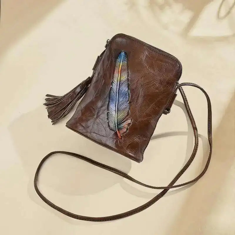 MOTAORA Women's Leather Crossbody Bag Retro Genuine Cowhide Phone Purse Small Soft Shoulder Bag Versatile Mobile Pouch 2025 NEW
