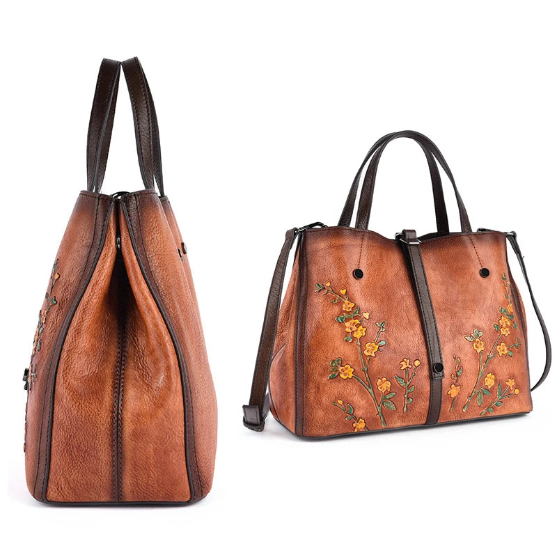 MOTAORA Women's Bag Genuine Leather Handbag For Women Vintage Embossed Female Shoulder Bag Handmade Large Capacity Crossbody Bag