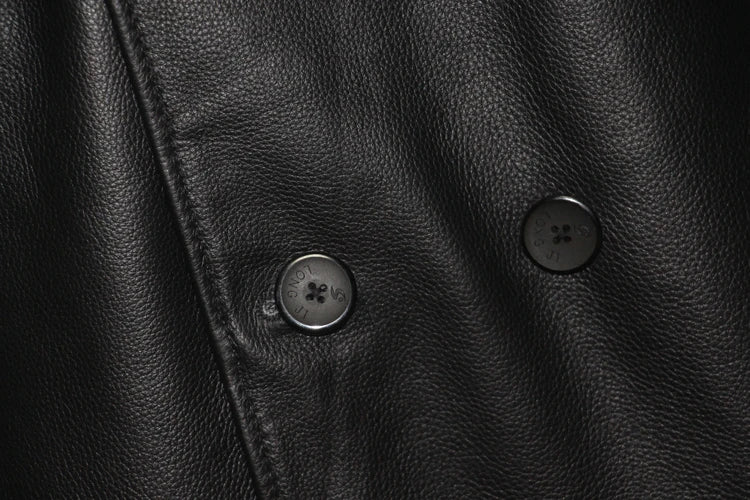 Men's Leather Trench Coat, Genuine Cowhide, Double Breasted, Extended Length Trench Long Coat Windproof Belt, Autumn Winter,6XL