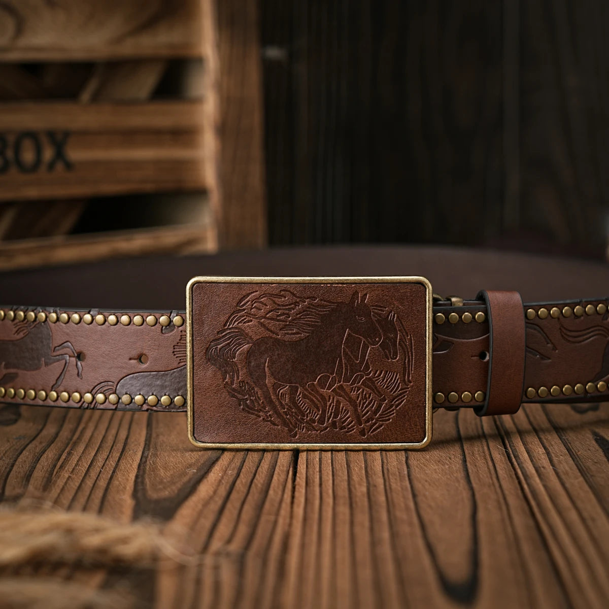 Men & Women - Western Denim - pu Leather - Belt - Vintage Patch animal print buckle riveted Belt Jeans