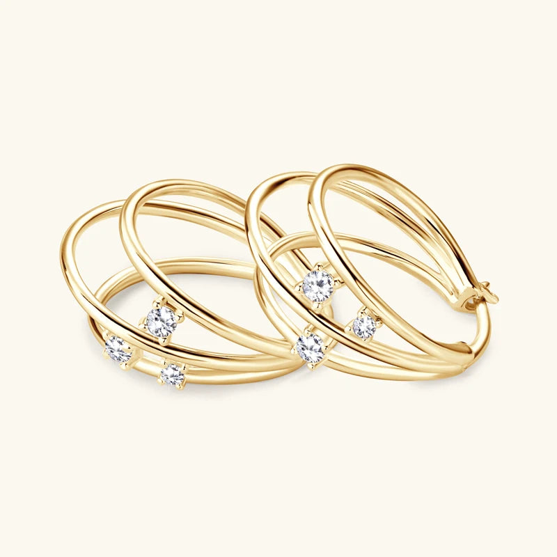 Lnngy Exquisite Multilayer Circle Earrings For Women 925 Sterling Silver Bling Moissanite Huggies Hoop Earring Fashion Jewelry