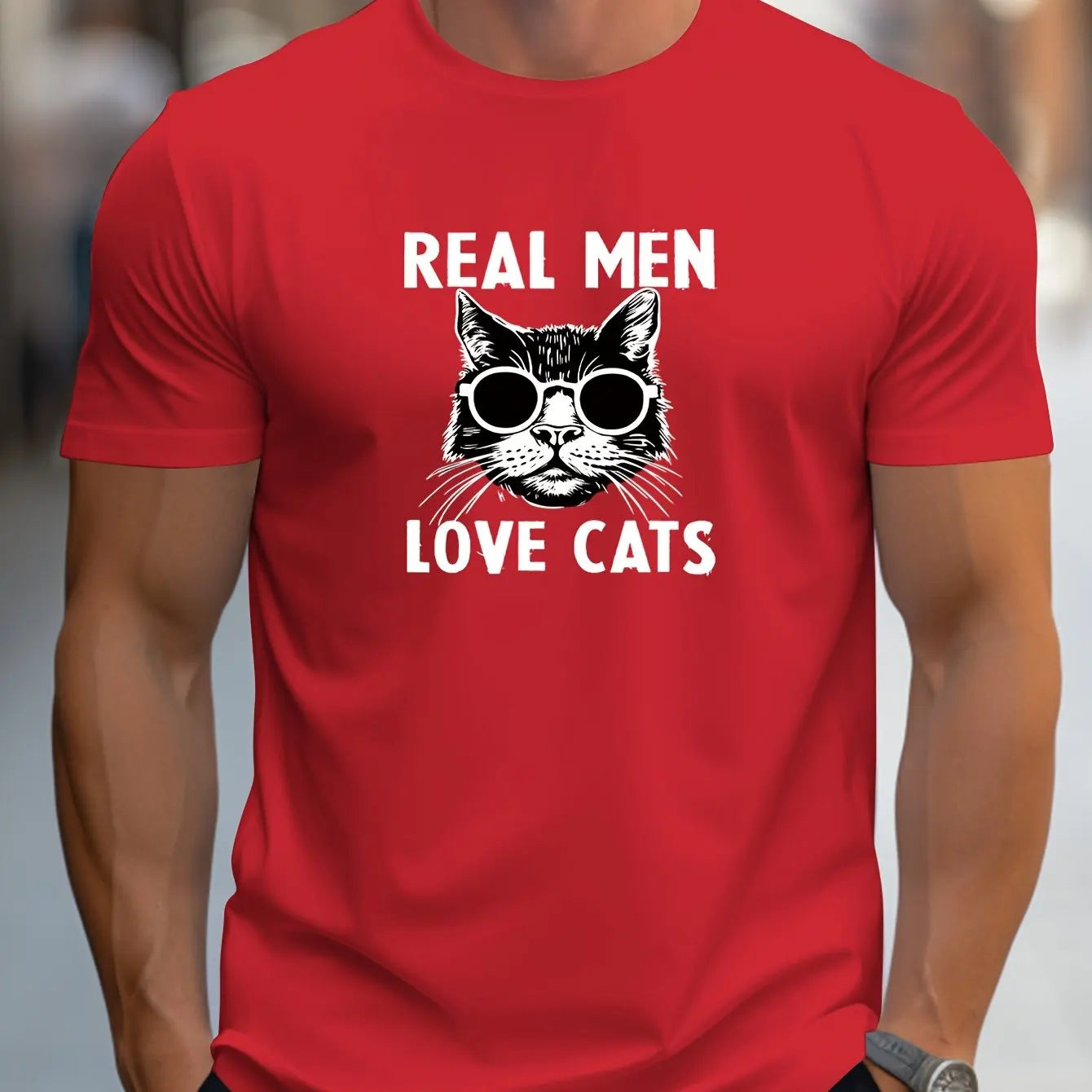 Men’s Summer 100% Cotton Casual T-Shirt,
“True Men Love Cats” Print | Loose Fit | Round Neck | Breathable Comfort