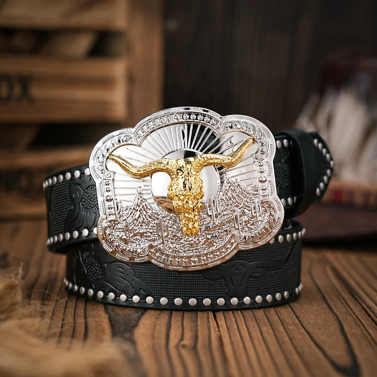 Men - Women - Western Denim - pu leather - Belt - Vintage jeans with floral carved buckle belt