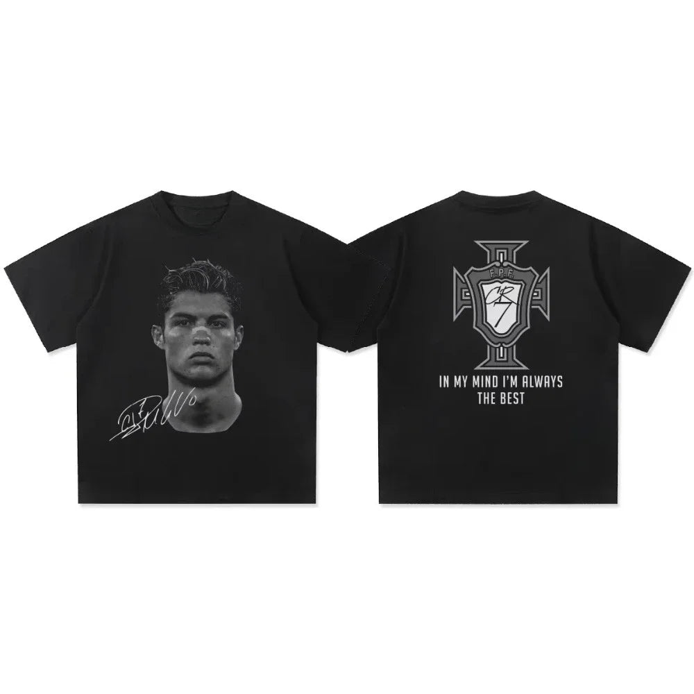 Cristiano Ronaldo Head T Shirt with Signature Trendy Graphic Tee Ronaldo CR7 Cristiano Ronaldo Shirt Ronaldo Vintage Football