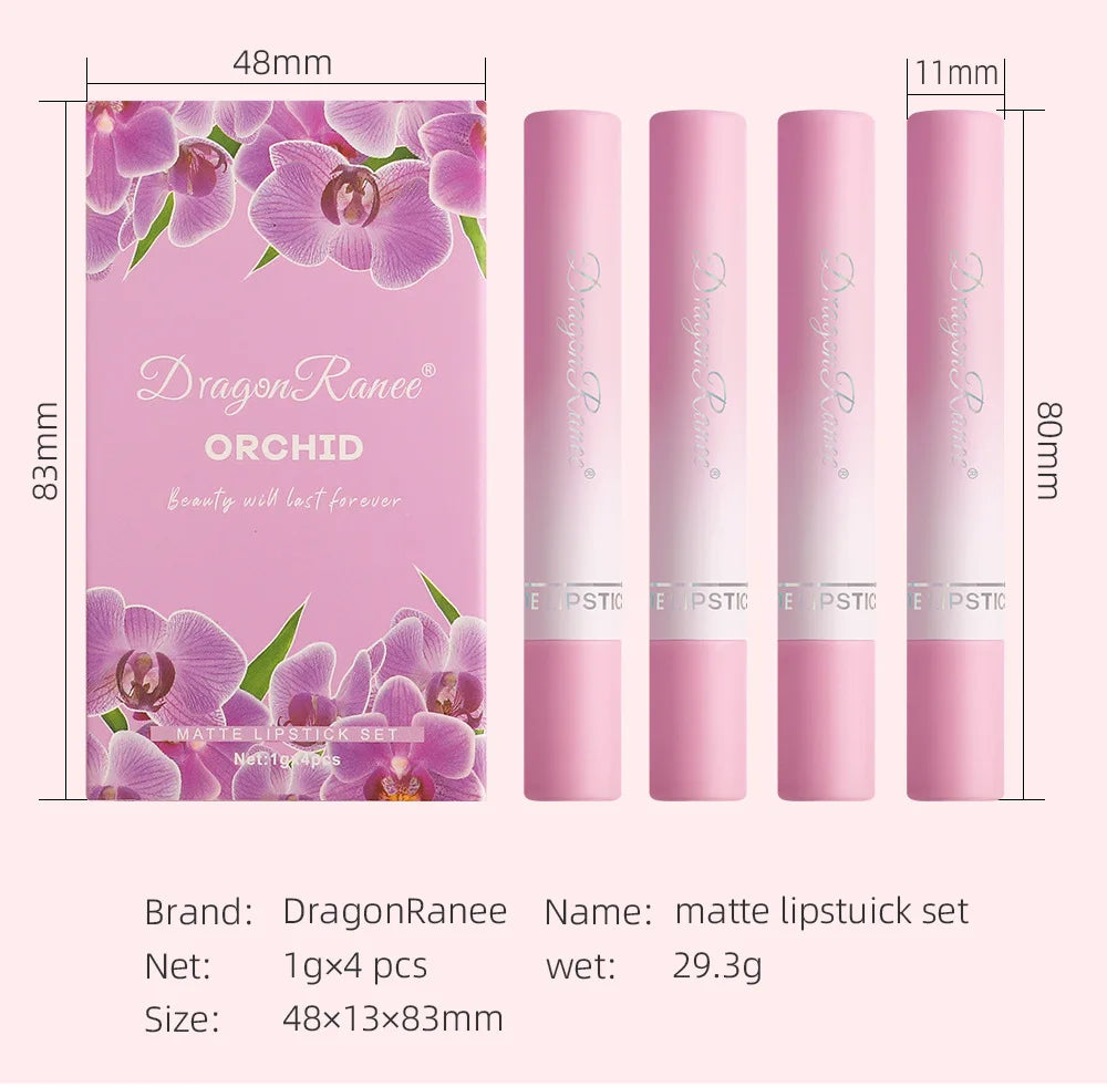 Dragon Ranee 4pcs/Set Cigarette Lipstick Matte Matte Lipstick Eat Earth Pumpkin Dirty Orange Chilli Red
