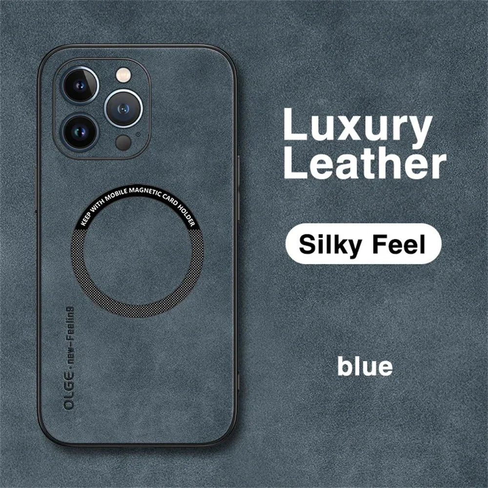 For Magsafe Luxury Leather Shockproof Phone Cases For iPhone 16 15 14 13 12 11 Pro Max 16e Plus Magnetic Wireless Charging Cover