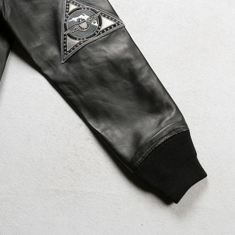 G1 flight suit jacket men Europe and the United States size embroidery French sheepskin leather coat sheep shearling collar top