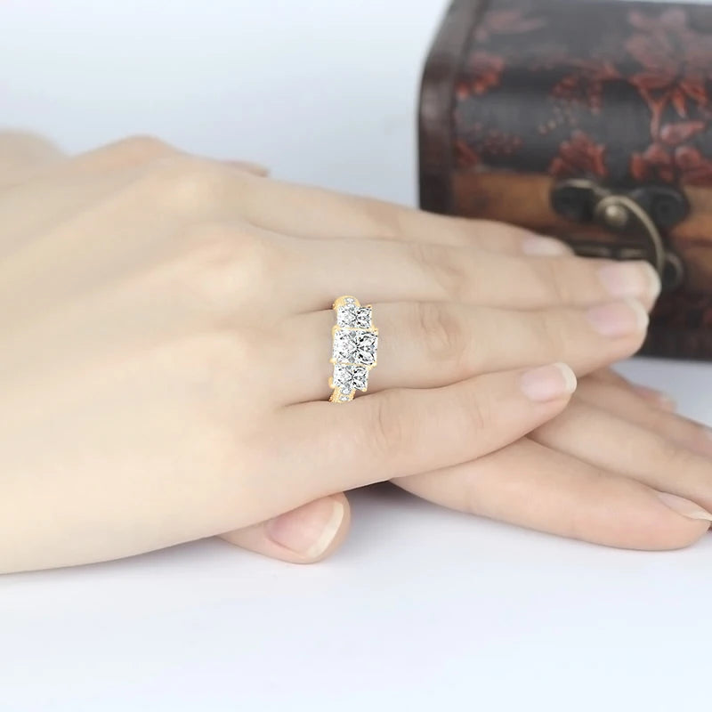 Lnngy Three Stone Moissanite Ring For Women 10K Pure Gold Lab Created Diamond Eternity Engagement Rings Delicate Daily Jewelry