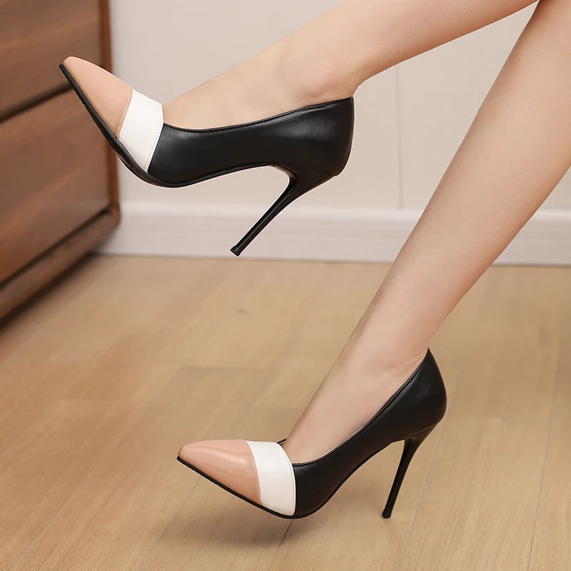 Women’s Mixed Colour Stiletto Pumps – Thin High Heels Pointed Toe Office Shoes
