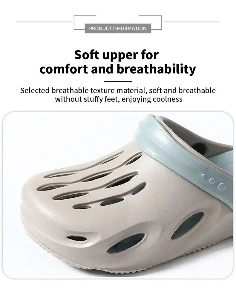 Summer Men's Fashion Beach Sandals Clogs Thick Sole Slipper Waterproof Anti-Slip Sandals Flip Flops Non-slip Soft EVA Hole Shoes
