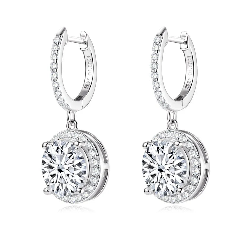 Lnngy 1CT 2CT 3CT Moissanite Earring 925 Certified Silver Drop Earrings For Women Girls Wedding Anniversary Dainty Jewelry Gift