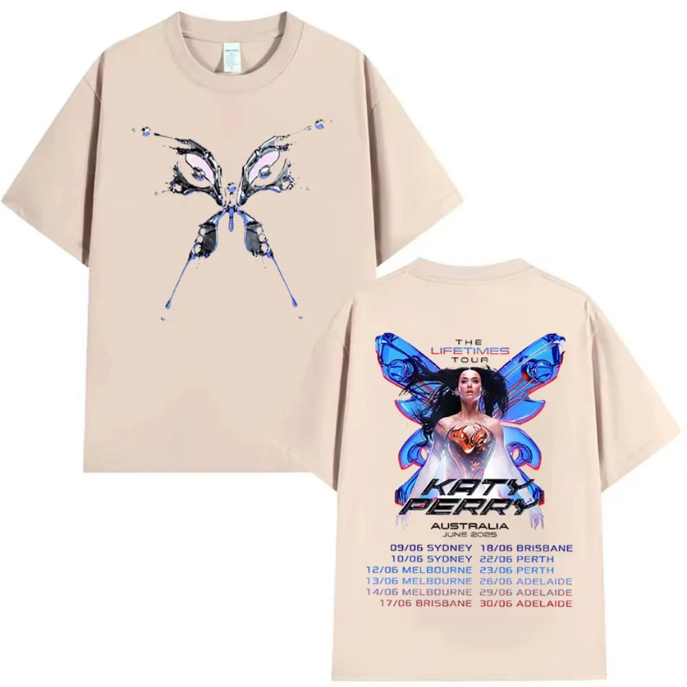 2025 Katy Perry The Lifetimes Tour Print Tee Shirt Men Women Vintage Aesthetic High Quality Oversized Cotton T-Shirts Streetwear