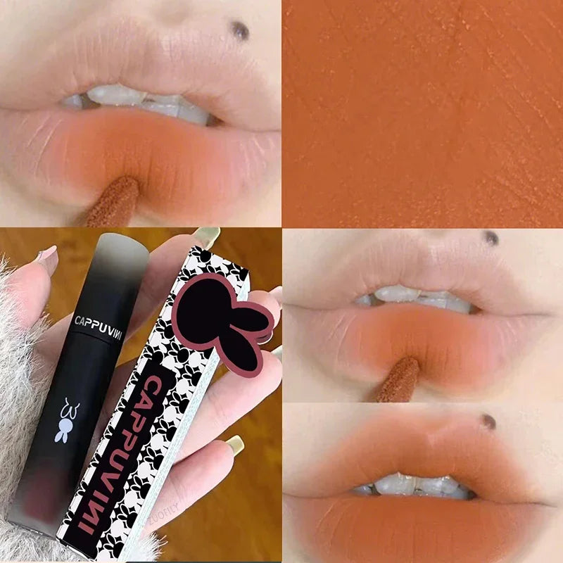 Retro Red Brown Tone Lipstick Mousse Matte Lip Mud Velvet Lip Glaze Non-Stick Cup Lipgloss Makeup Lip Tint Beauty Cosmetic