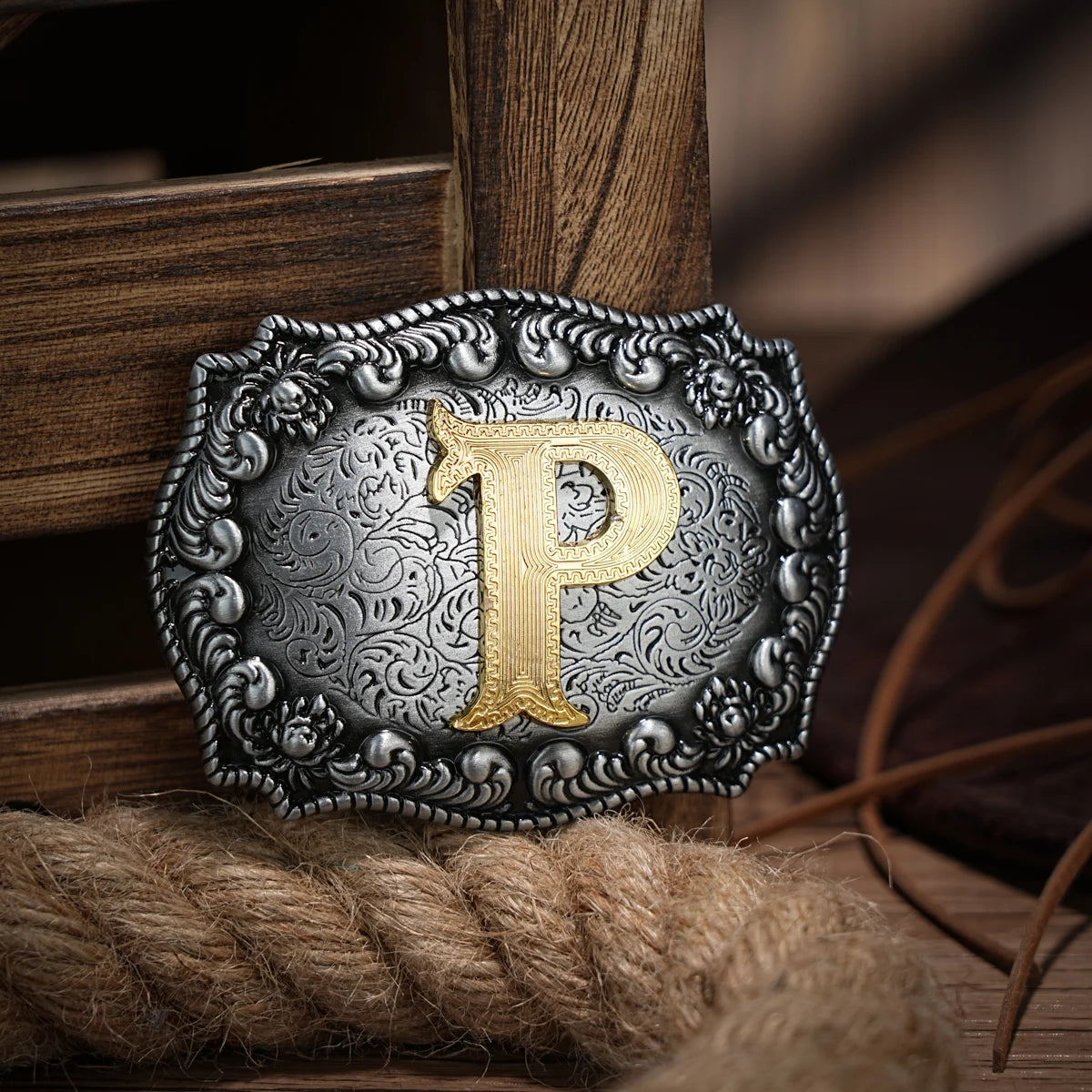 Western Belt Buckle Initial Letters ABCDEFG to Y-Cowboy Rodeo Silver Large Belt Buckle for Men Women
