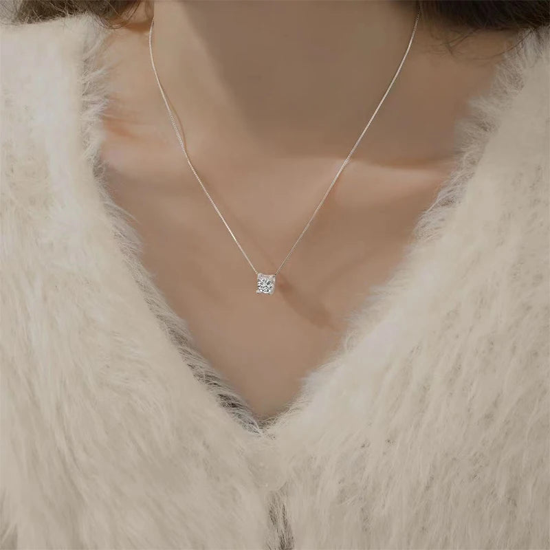 Lnngy 0.5CT Moissanite Diamond Necklace For Women Original Certified 925 Sterling Silver Box Chain Necklaces Moissanites Jewelry