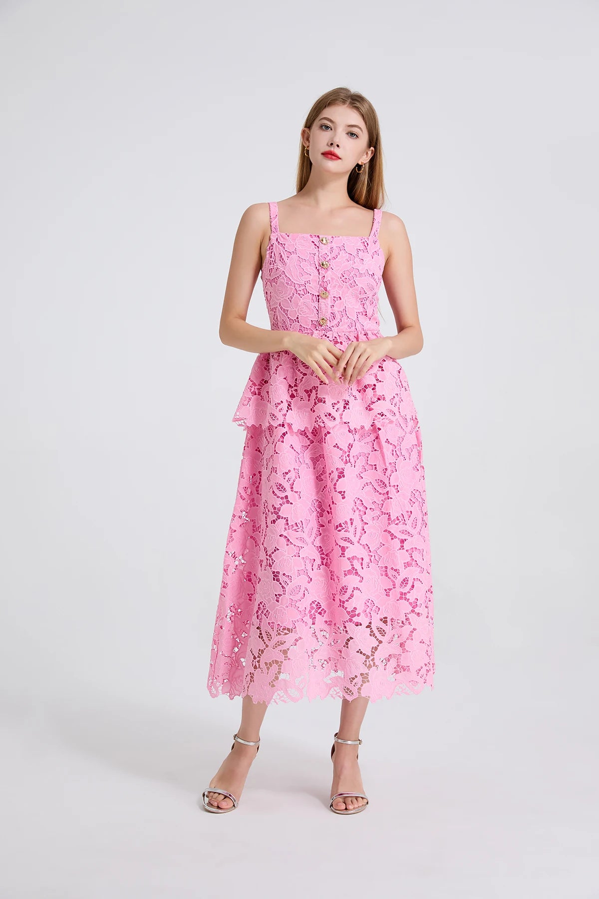 Women's Dress New Flower Embroidery Square Collar Long Dresses for Summer 2025 Backless Sleeveless Midi Dresses Party Dresses