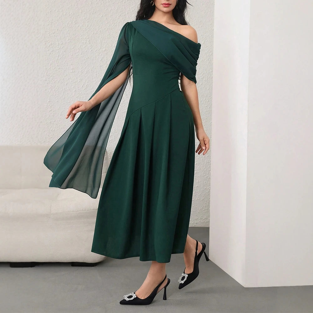 Rafiah Women's Summer Dress 2025 Elegant Asymmetrical Solid Color Long Sleeve Patchwork Mesh Dress Party Dresses