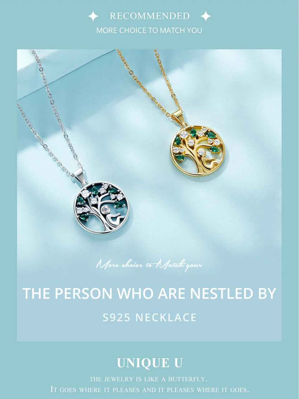 BAMOER 925 Sterling Silver Tree of Life Necklace for Women, 14K Gold Plated Lucky Tree Pendant Necklaces Jewelry for Girlfriend