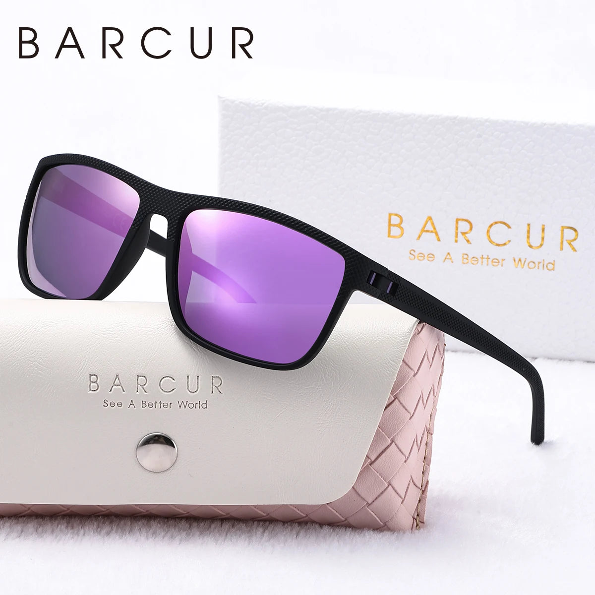 BARCUR Brand Original White Pink Polarized Sunglasses Light Weight Comfort Square PC Eyewear Sports UVA&B Women Sun Glasses