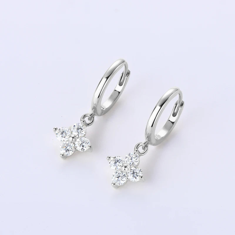 Lnngy Moissanite Necklace Bracelet Earring 925 Sterling Silver Four Leaf Flower Pendant Moissanites Jewelry Set For Wedding Gift