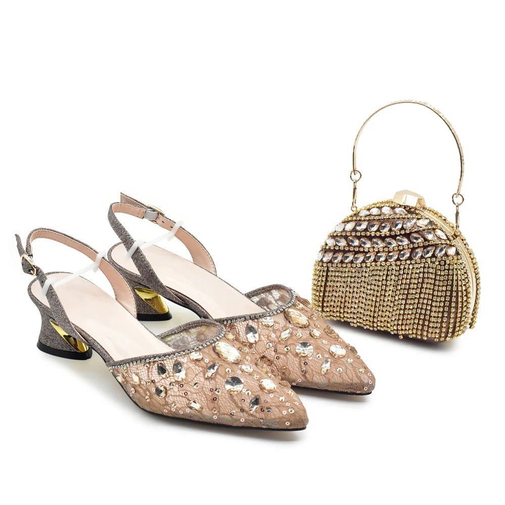 New Arrival Blue Shoes and Bags Set for Women Italian Shoe and Bag Set Designer 2025 Rhinestone Luxury Elegant Pumps for Women