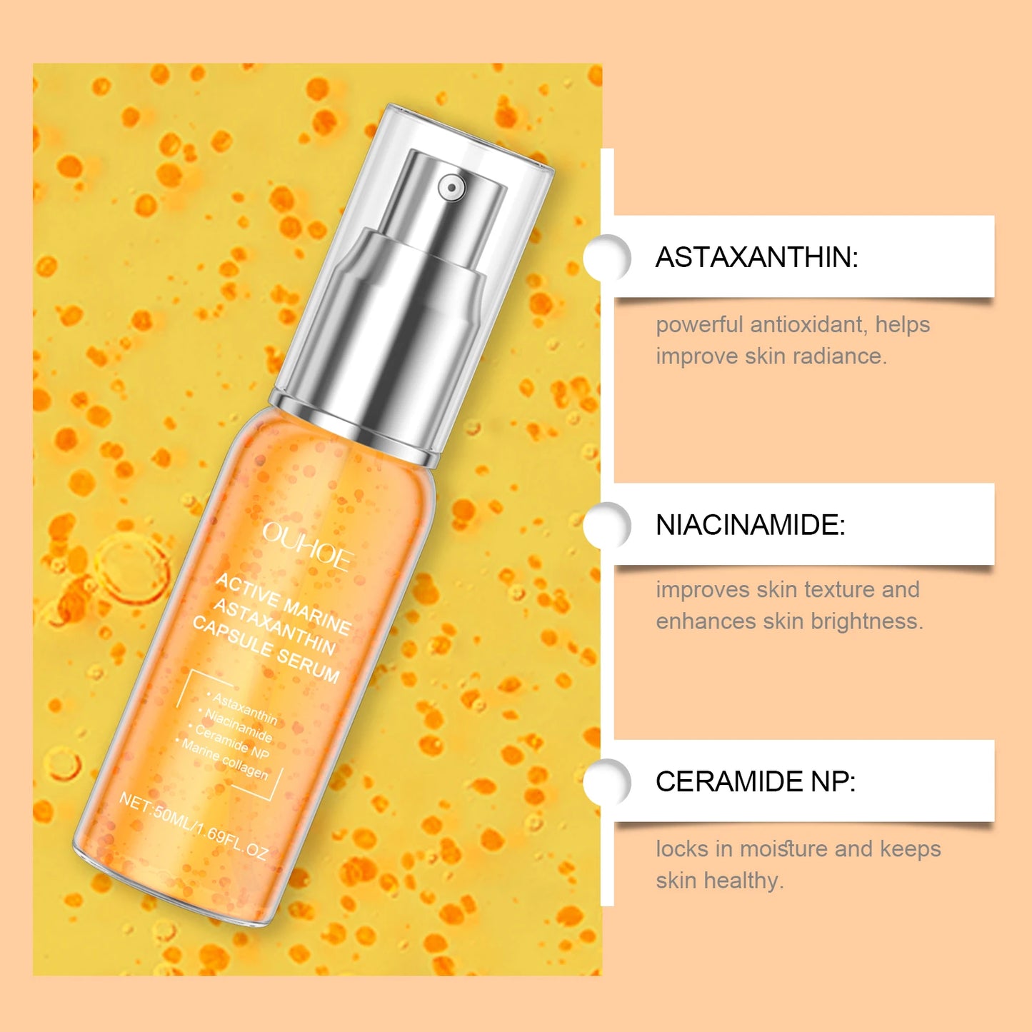 Collagen Astaxanthin Face Serum Fade Dark Spots Pigmentation Anti Aging Rejuvenation Hydrating Brightening Skin Care Essence