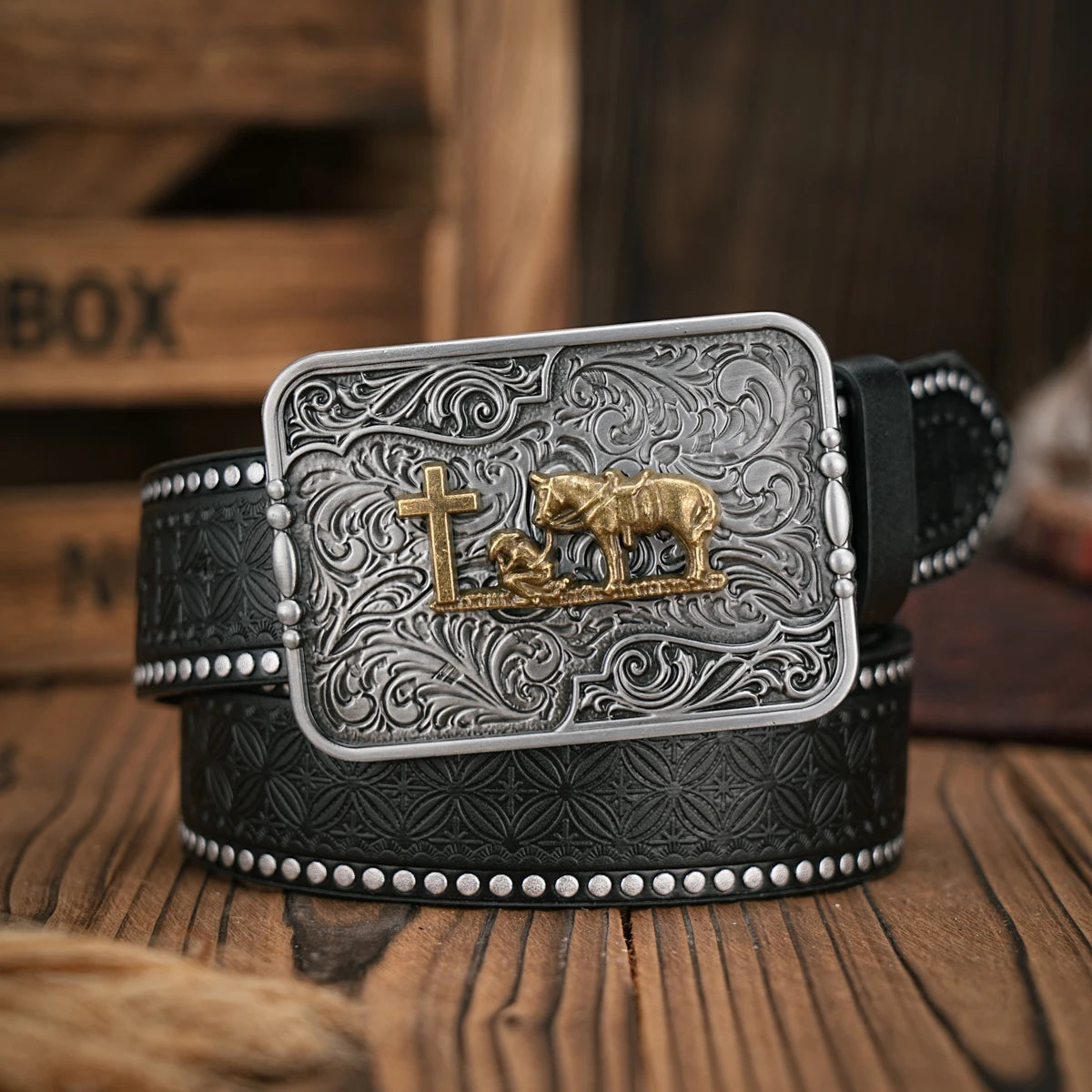 Men - Women - Western Denim - pu leather - Belt - Vintage jeans with needle buckle brown belt
