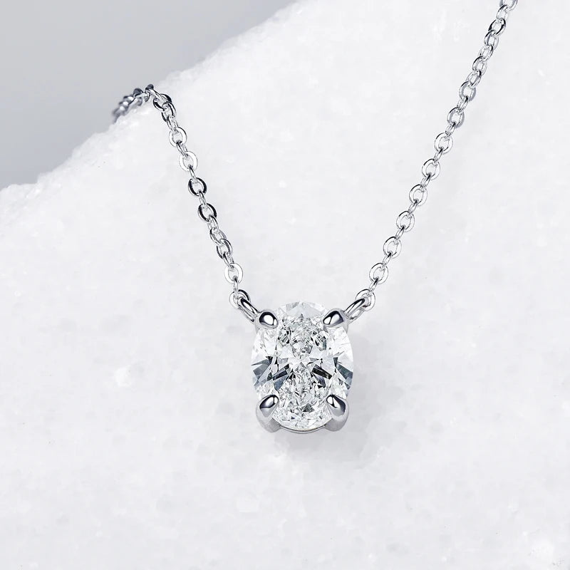Lnngy 2024 Trend Oval Cut Moissanite Necklace For Women 925 Sterling Silver Pendant Necklace Exquisite Anniversary Brithday Gift