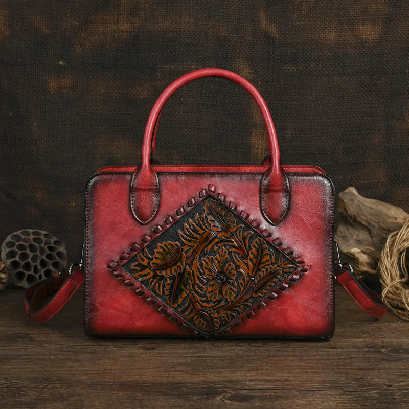 MOTAORA 2025 Vintage Leather Handbag Women Anti-Theft Shoulder Bag with Embossed Pattern, Mother's Day Gift Purse for Daily Use