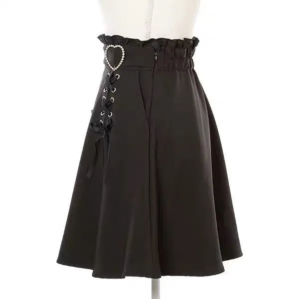 2025 Y2k Aesthetic Harajuku Style Sweet Girl High Waist Mini Bandage Skirt Slim Women Solid Streetwear Gothic Jk Saia Feminina