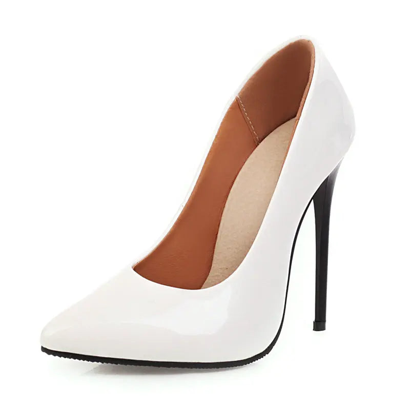 Women’s Pumps Classic Sexy Thin High Heels 12cm Patent Leather Stiletto Pointed Toe Party Elegant Office Shoes Big Size 34-48