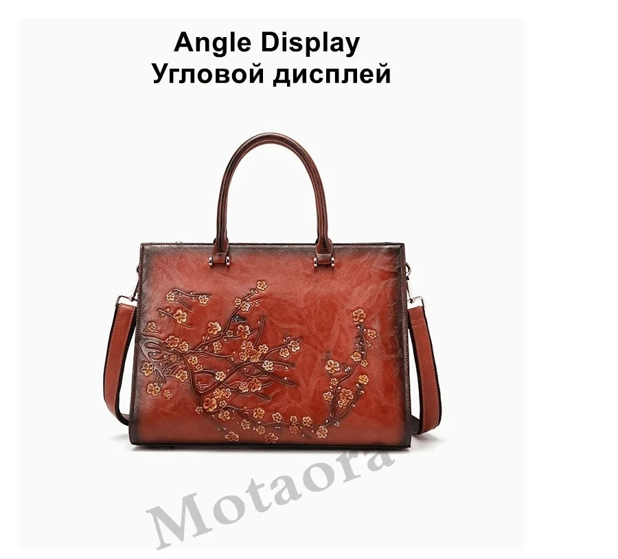 MOTAORA Vintage Embossed Women Shoulder Bag Leather Top-handle Bags Ladies Large Capacity Messenger Bags Floral Female Tote Bag