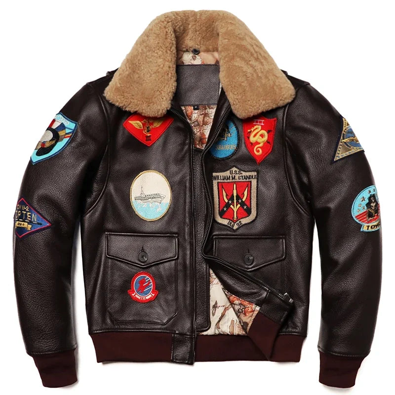 Men’s Military G1 Flight Jacket – Thick Quilted Cowhide Leather Winter Overcoat