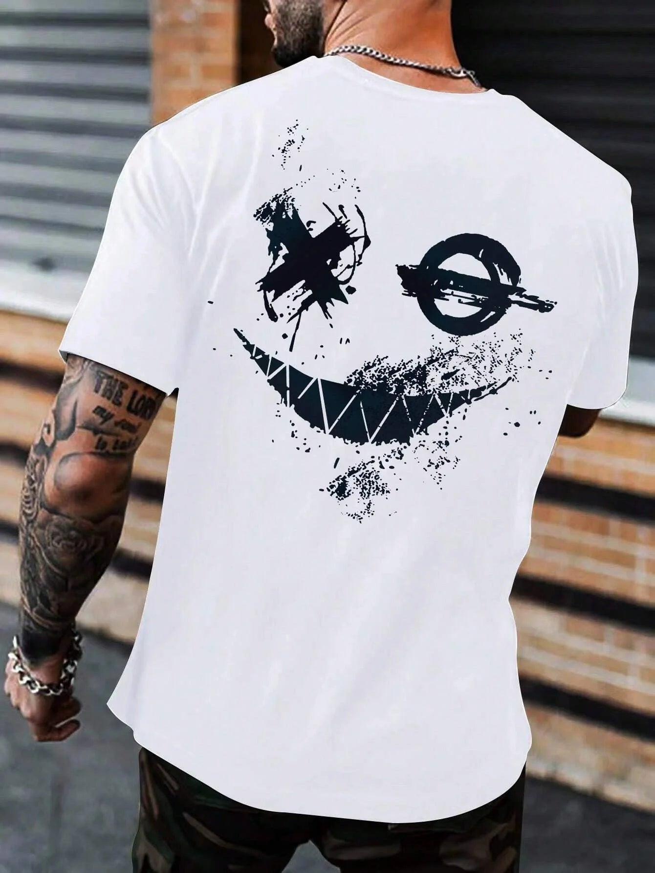 Men's 100% Cotton Oversized Smiling Face Printed Short Sleeve T-Shirt