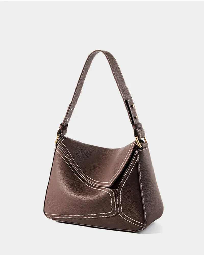 Women Genuine Leather Pillow Shoulder Bag – Geometric Design – Coffee, Khaki, Brown