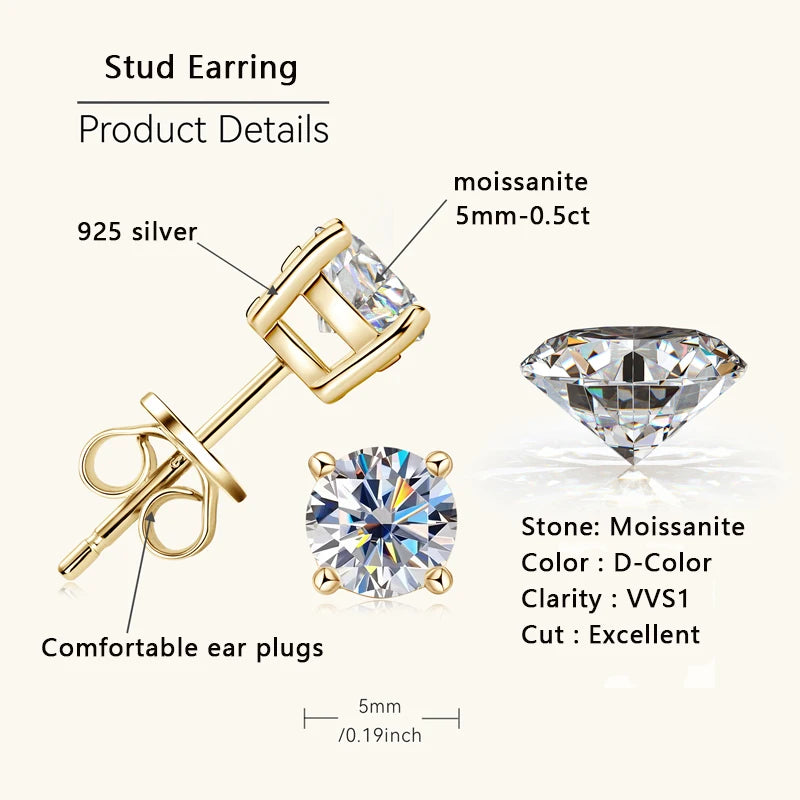 Lnngy Dazzling 5mm 0.5ct Moissanite Earrings For Women 925 Sterling Silver Double Wear Stud Earring Pendientes Plata 925 Jewelry