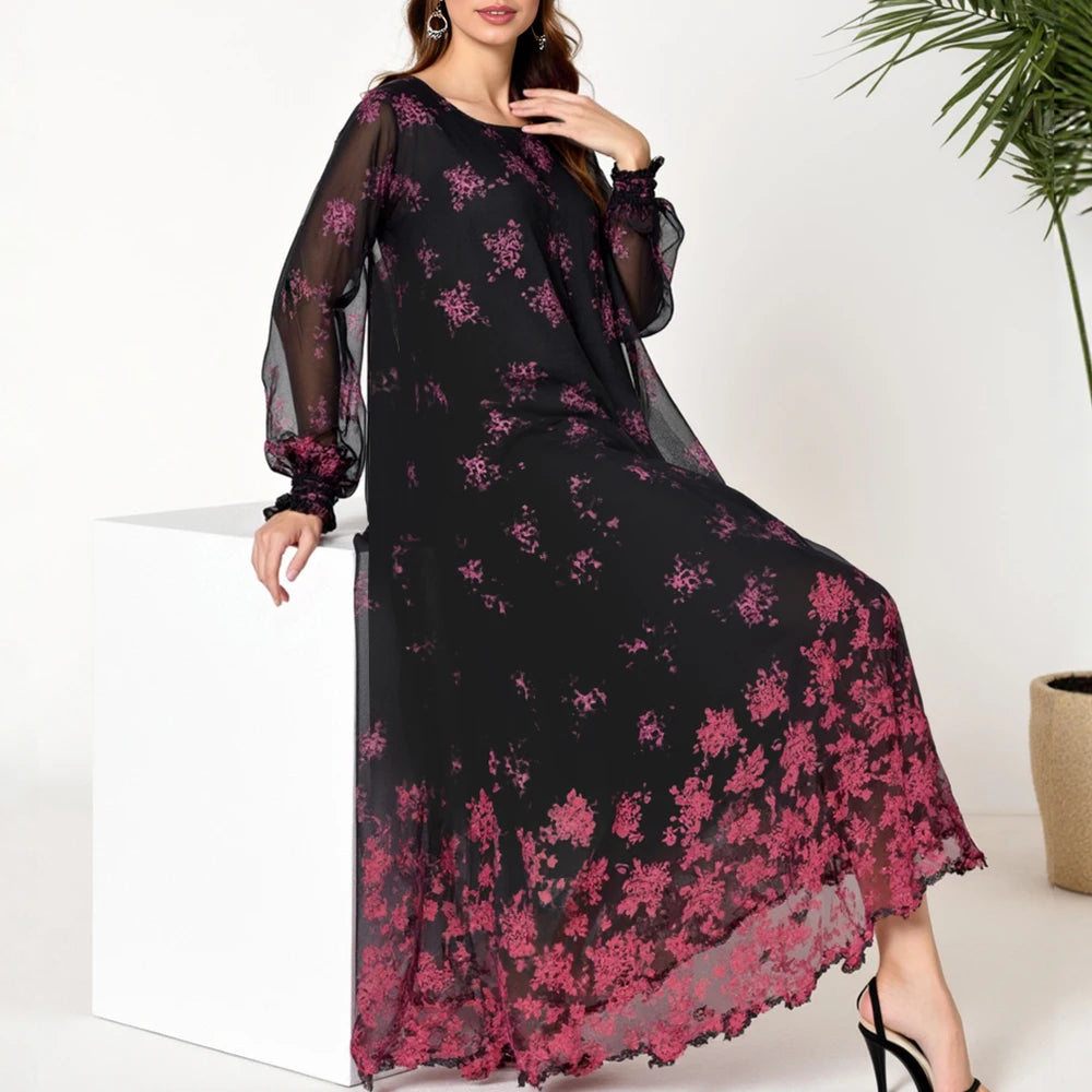 Rafiah Women's Dresses Summer Elegant Fashion 2025 Classic Long Sleeve V-Neck A Line Midi Vacation Long Dresses