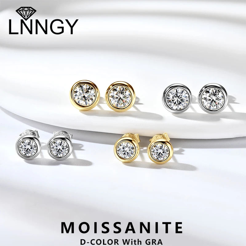Lnngy GRA Certified 5mm/6.5mm Moissanite Earring 925 Sterling Silver Round Bubble Stud Earrings for Women Daily Jewelry Gift