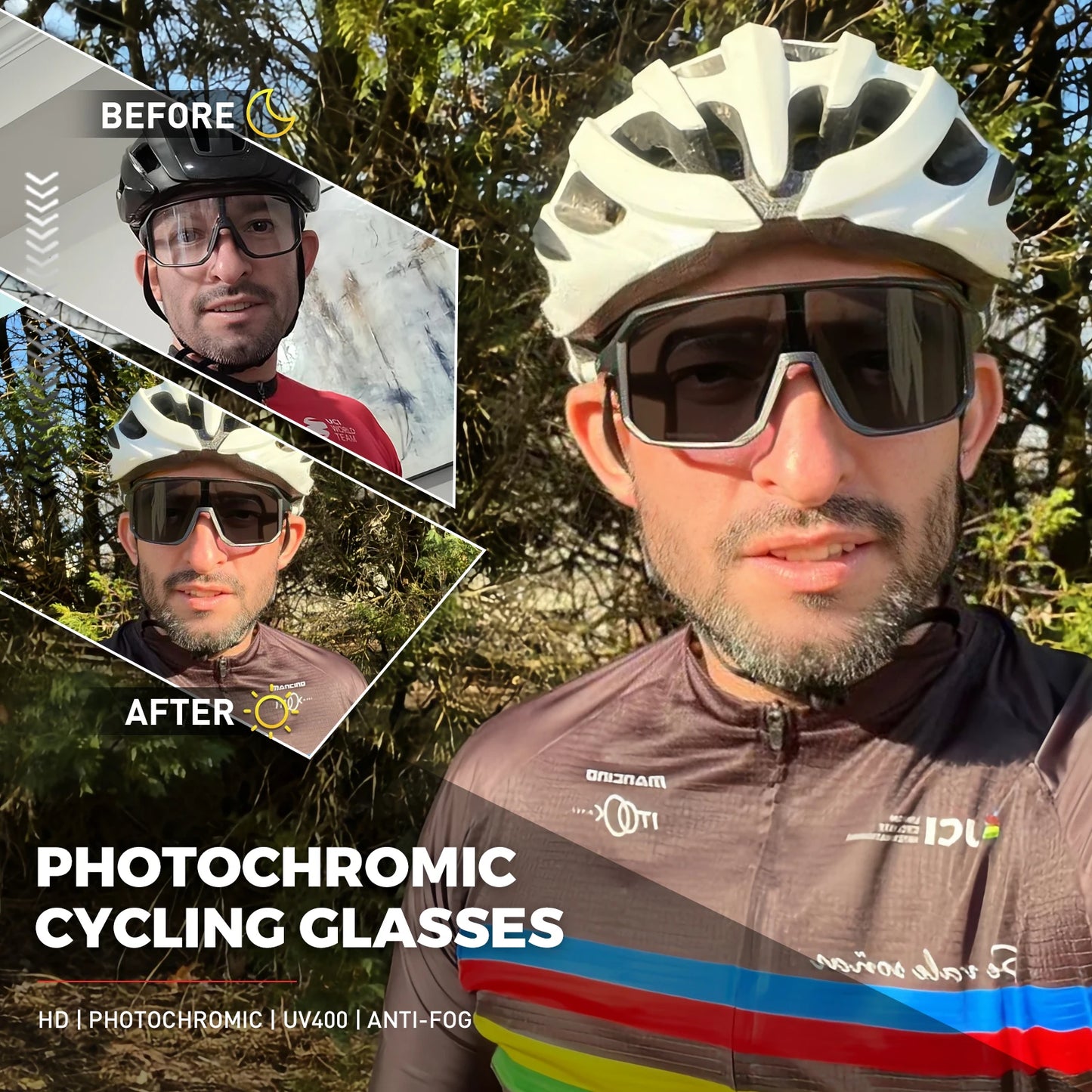 Kapvoe New Anti-fog Photochromic Sunglasses Men Outdoor Anti-fog Cycling Glasses Bicycle Women Bike MTB UV400 Sports Eyewear