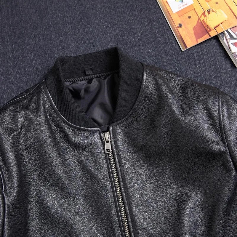 Men's Classic MA-1 Bomber Leather Jacket – Slim Fit Cowhide Air Force Style