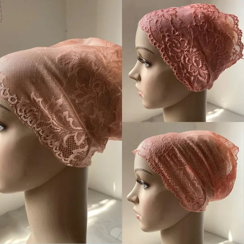 Full Cover Head Inner Cap Flower Lace Muslim Headscarf Islamic Headwear Underscarf Turban Indian Hat Pattern In Random