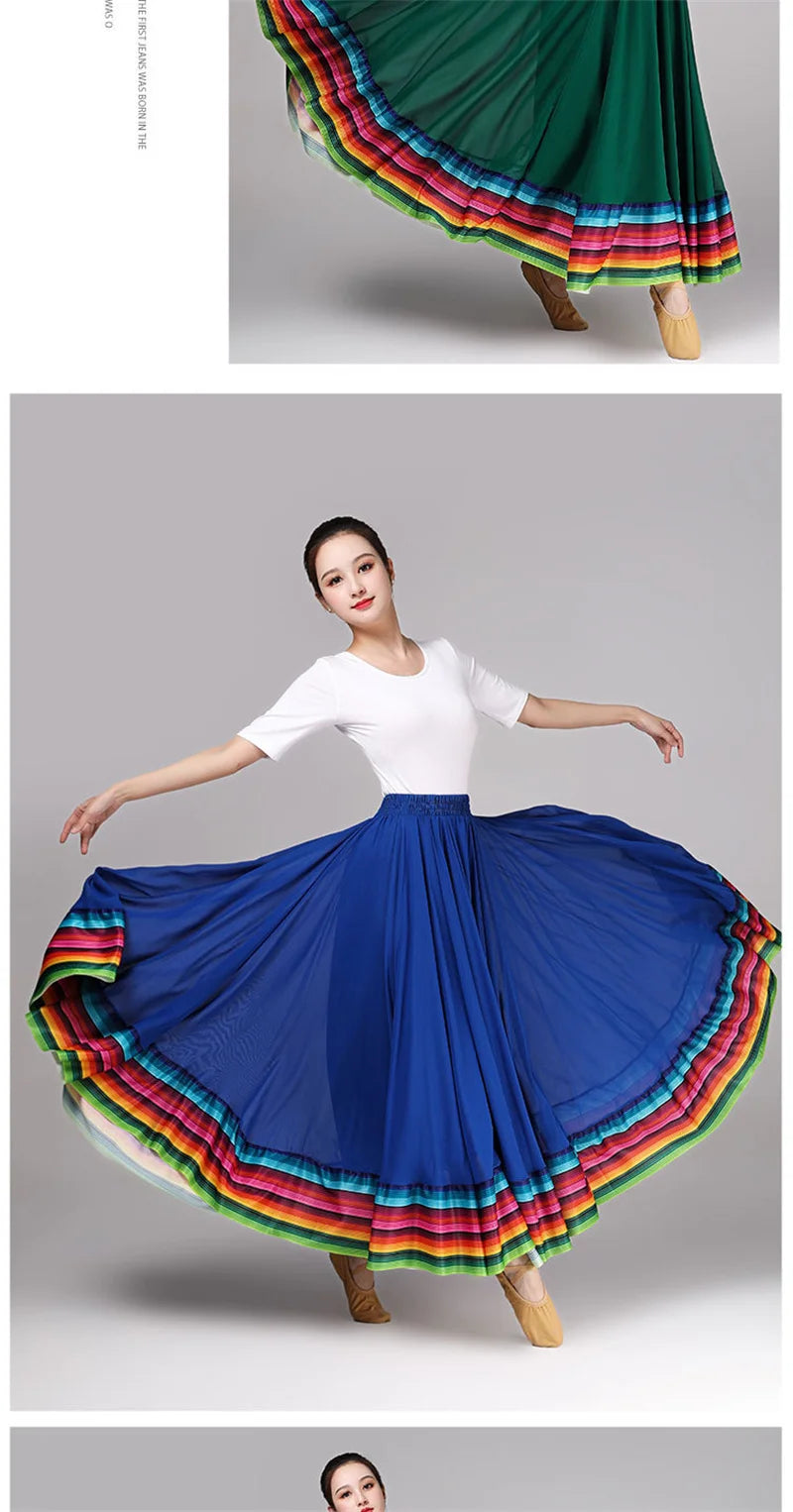 Streetwear Elegant Dance Performance Skirt Women Chiffon Skirts Rainbow-edge Elastic-Waist 720-Degrees Square Danc Maxi Skirts